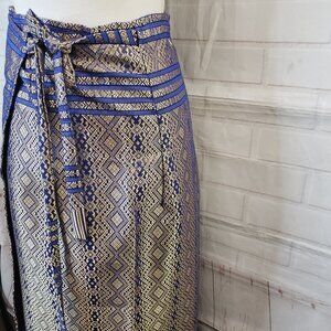Beautiful Ying Purple Metallic Silver Thai Silk Midi Wrap Skirt womens M  L